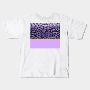 Coloured snake print on purple, golden lining Kids T-Shirt